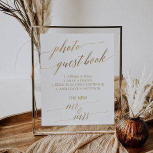 Elegant Gold Calligraphy Photo Guest Book