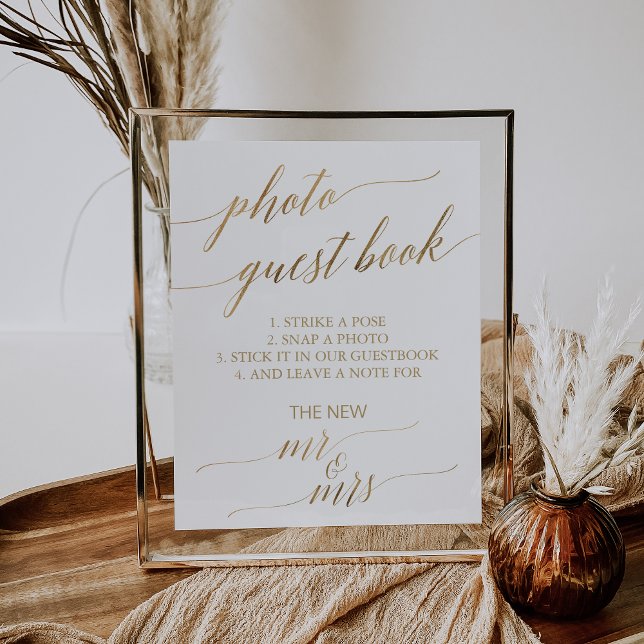 Elegant Gold Calligraphy Photo Guest Book (Creator Uploaded)