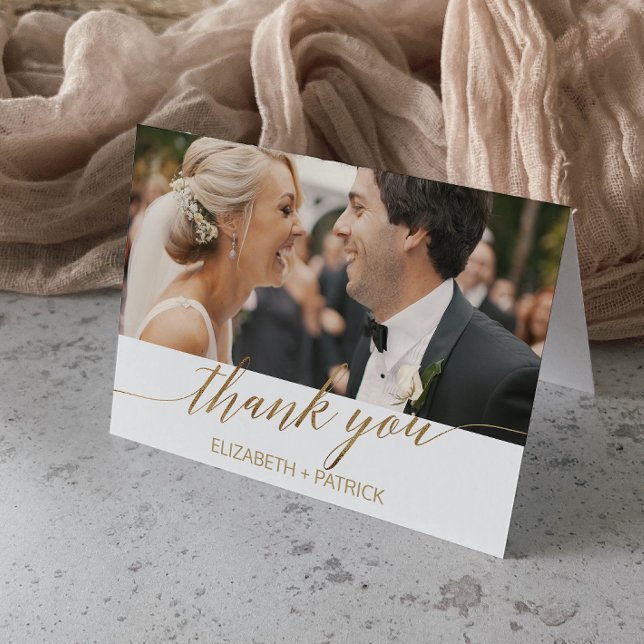 Elegant Gold Calligraphy Photo Thank You Card (Creator Uploaded)