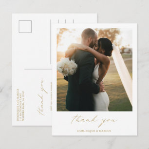 Elegant Gold Calligraphy Photo Wedding Thank You Postcard