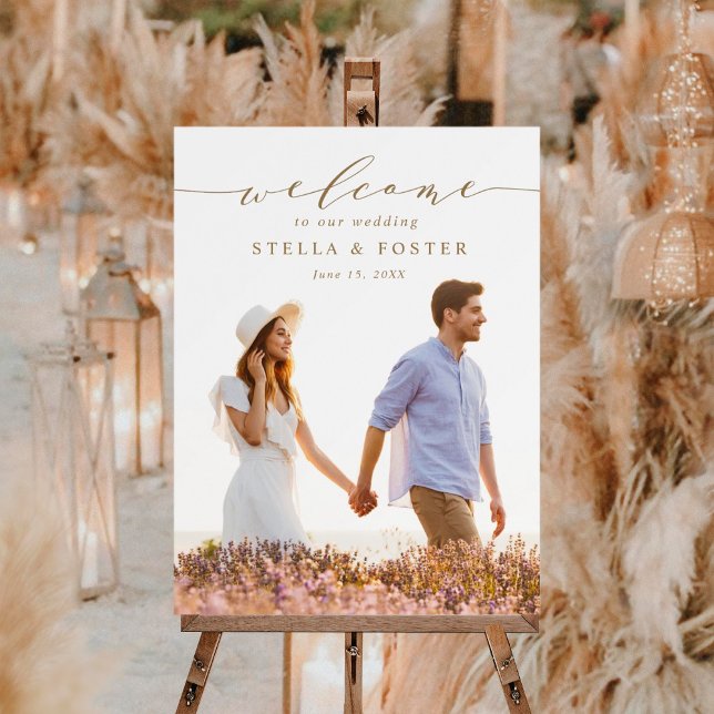Elegant Gold Calligraphy Photo Wedding Welcome  Poster (Creator Uploaded)