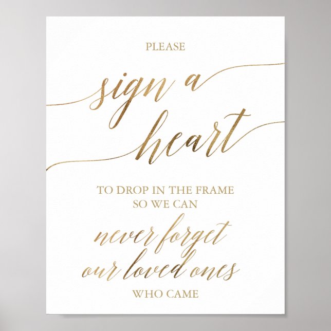 Elegant Gold Calligraphy Please Sign a Heart (Front)