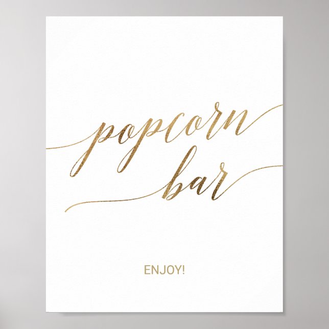 Elegant Gold Calligraphy Popcorn Bar Sign (Front)