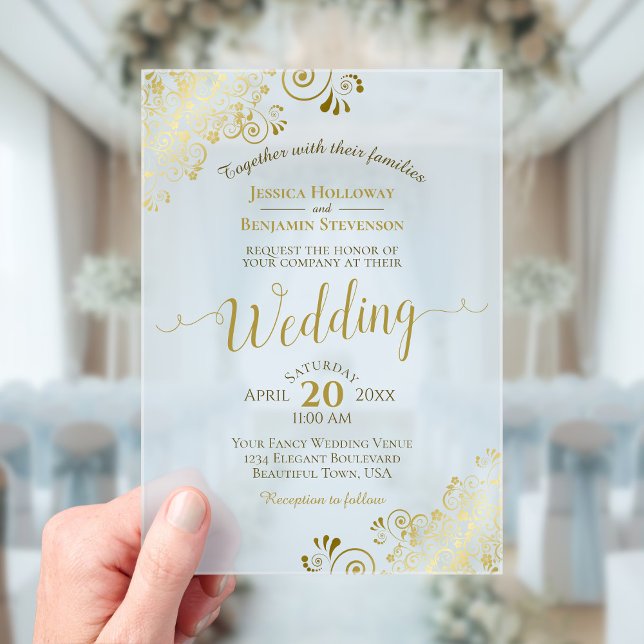 Elegant Gold Calligraphy Powder Blue Wedding Acrylic Invitations (Creator Uploaded)