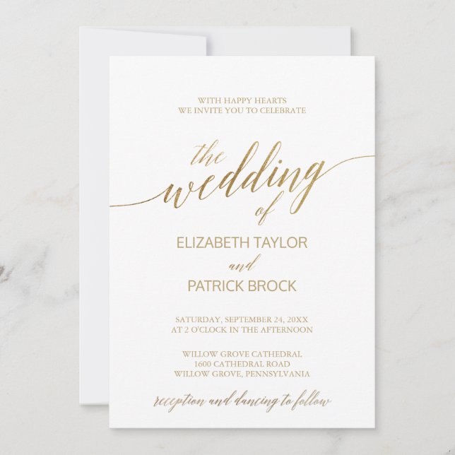 Elegant Gold Calligraphy Reception The Wedding Of Invitation (Front)