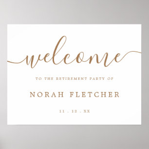 Elegant Gold Calligraphy Retirement Party Welcome Poster