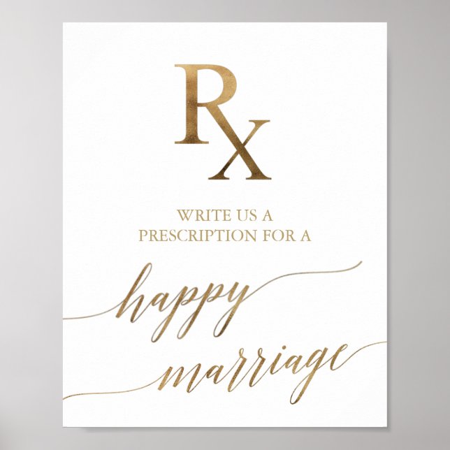 Elegant Gold Calligraphy Rx Marriage Advice Poster (Front)