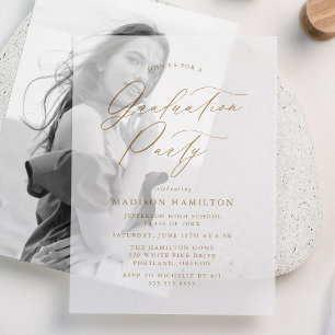 Elegant Gold Calligraphy Script Graduation Party Vellum Invitations