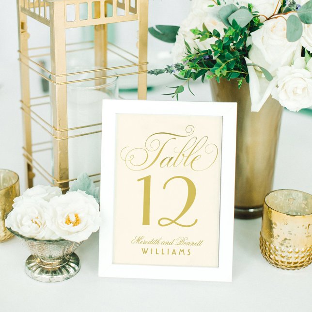 Elegant Gold Calligraphy Script Monogram Table Number (Creator Uploaded)