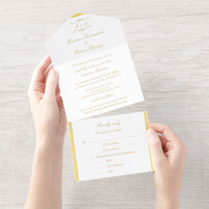 Elegant Gold Calligraphy Script Monogram Wedding All In One Invitation