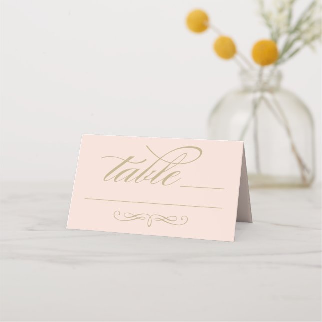 Elegant Gold Calligraphy Script Wedding Table Place Card (Front)