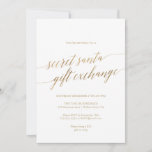 Elegant Gold Calligraphy Secret Santa Invitation<br><div class="desc">This elegant gold calligraphy secret Santa invitation card is perfect for a simple holiday event. The neutral design features a minimalist invitation decorated with romantic and whimsical faux gold foil typography. Please Note: This design does not feature real gold foil. It is a high quality graphic made to look like...</div>