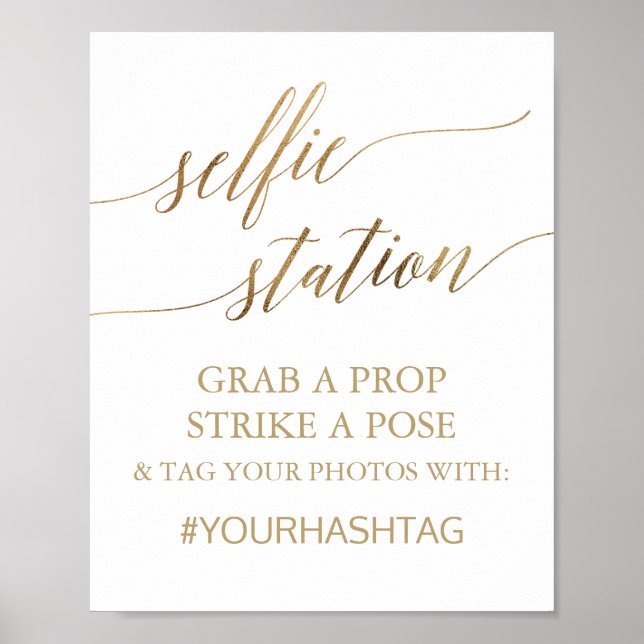 Elegant Gold Calligraphy Selfie Station Sign (Front)