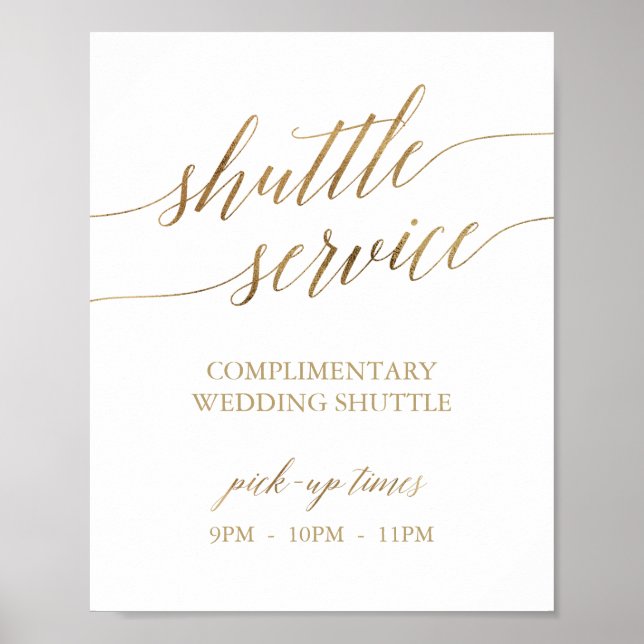Elegant Gold Calligraphy Shuttle Service Sign (Front)