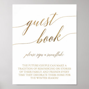 Elegant Gold Calligraphy Snowflake Guest Book Sign