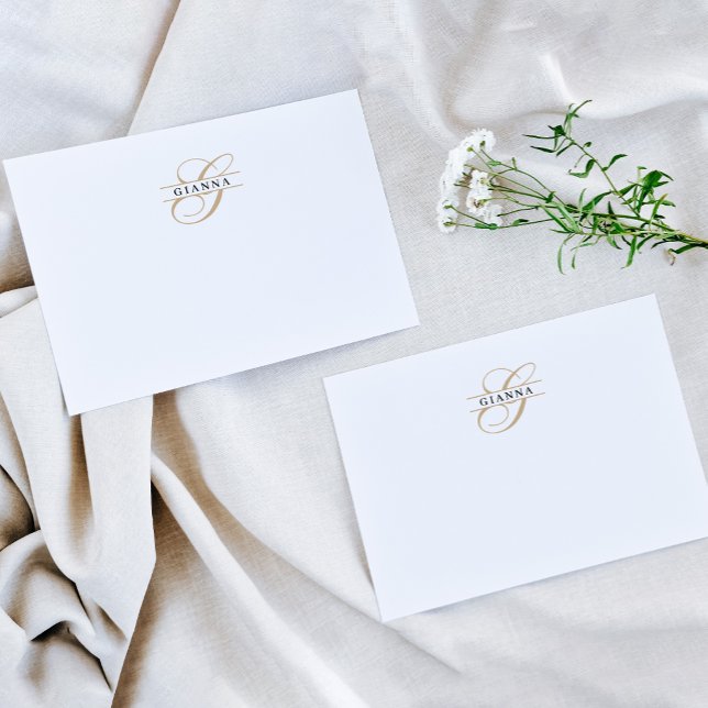 Elegant Gold Calligraphy Split Monogram Card (Creator Uploaded)