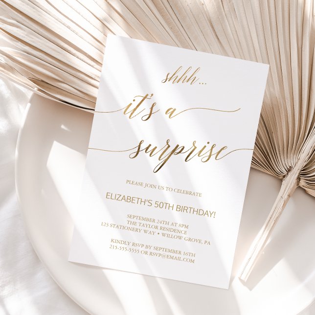 Elegant Gold Calligraphy Surprise Party Invitation (Creator Uploaded)
