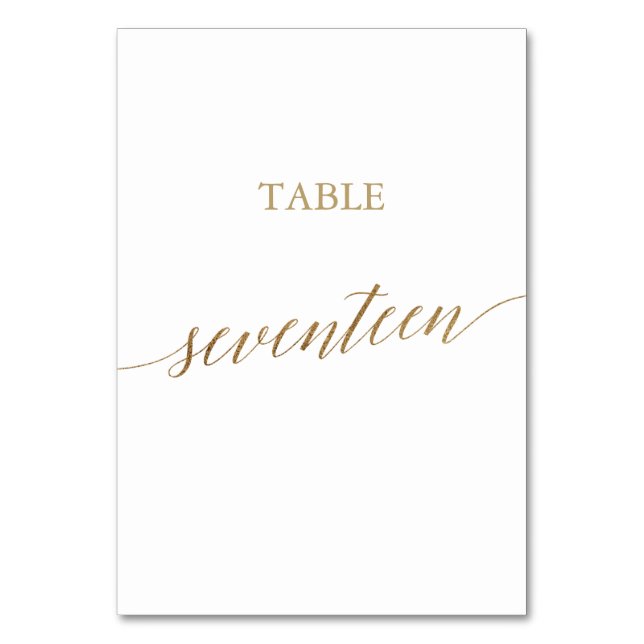 Elegant Gold Calligraphy Table Number Seventeen (Front)