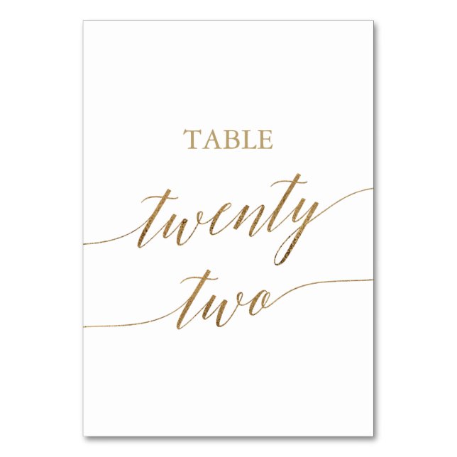 Elegant Gold Calligraphy Table Number Twenty Two (Front)