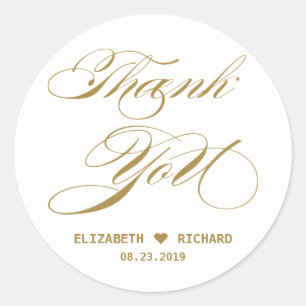 Elegant Gold Calligraphy Thank You Wedding Favour Classic Round Sticker