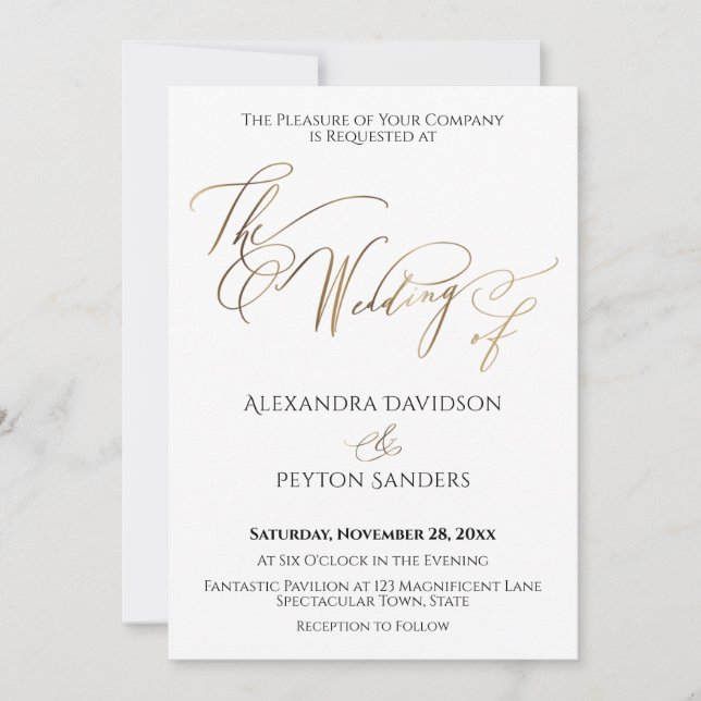 Elegant Gold Calligraphy "The Wedding of" Invitation (Front)
