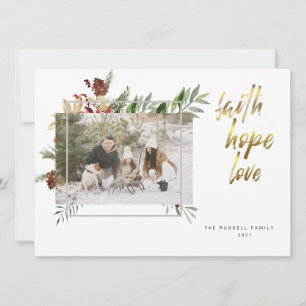 Elegant Gold Calligraphy Three Photo Christmas Holiday Card