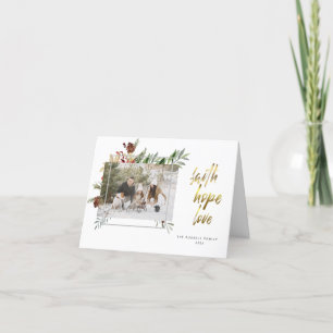 Elegant Gold Calligraphy Two-Picture Christmas Holiday Card