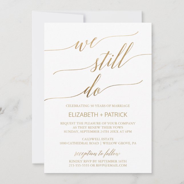Elegant Gold Calligraphy Vow Renewal Invitation (Front)