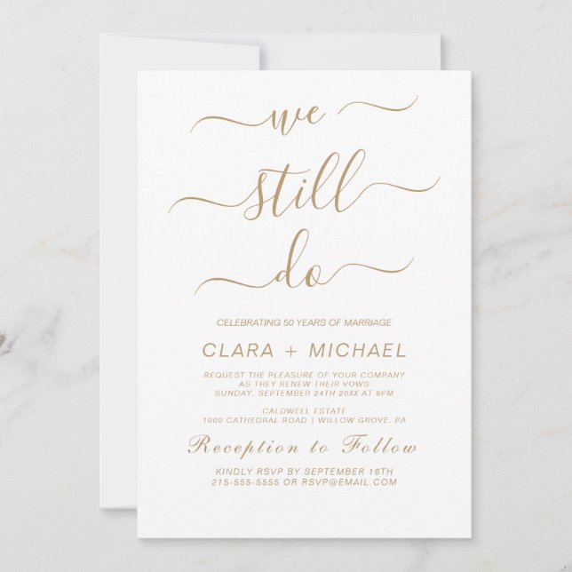 Elegant Gold Calligraphy Vow Renewal Invitation (Front)