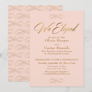 Elegant Gold Calligraphy We Eloped Blush Reception Invitation