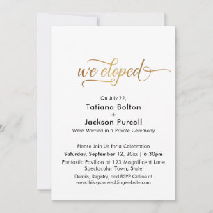 Elegant Gold Calligraphy We Eloped Reception Invitation