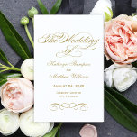 Elegant Gold Calligraphy Wedding Ceremony Programs<br><div class="desc">Elegant white and antique gold wedding ceremony programs include a flourished monogram with vintage calligraphy script and scroll design accents.  Personalise the custom text for your bridal party,  ceremony information,  and thank you message. Note: these text weight paper programs arrive flat and require folding to assemble.</div>
