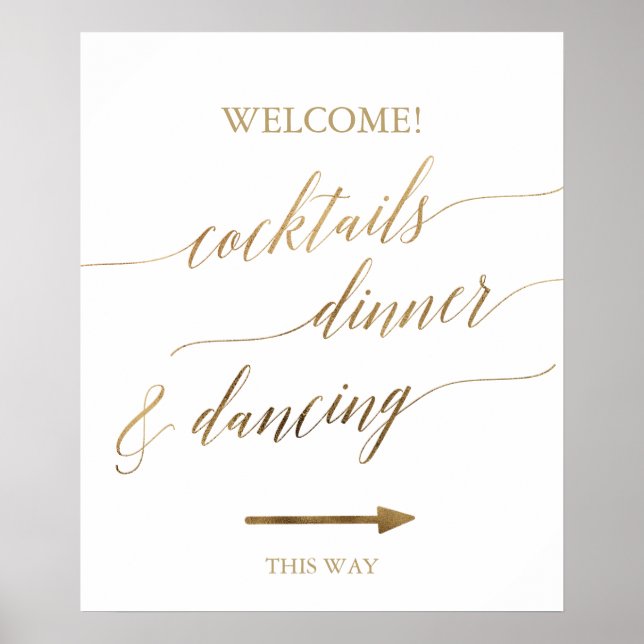 Elegant Gold Calligraphy Wedding Directional Sign (Front)