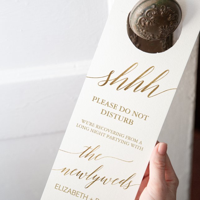 Elegant Gold Calligraphy Wedding Guest Door Hanger (Creator Uploaded)