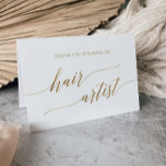 Elegant Gold Calligraphy Wedding Hair Artist Thank You Card<br><div class="desc">This elegant gold calligraphy wedding hair artist thank you card is perfect for a simple wedding. The neutral design features a minimalist card decorated with romantic and whimsical faux gold foil typography. Please Note: This design does not feature real gold foil. It is a high quality graphic made to look...</div>