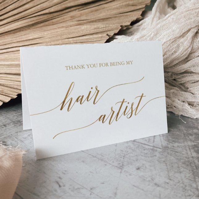 Elegant Gold Calligraphy Wedding Hair Artist Thank You Card (Creator Uploaded)