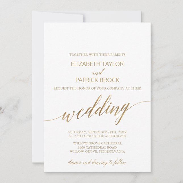 Elegant Gold Calligraphy Wedding Invitation (Front)