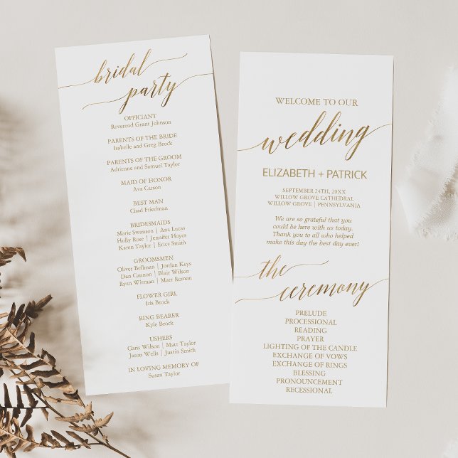 Elegant Gold Calligraphy Wedding Program Programme (Creator Uploaded)