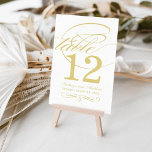 Elegant Gold Calligraphy Wedding Table Number<br><div class="desc">Each table number card must be customised via Personalise it" and individually added to the shopping cart. Elegant champagne gold and white design includes a flourished monogram and calligraphy accents on the front and back sides of the card (two-sided design).</div>