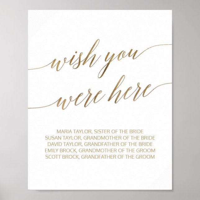 Elegant Gold Calligraphy Wish You Were Here Sign (Front)