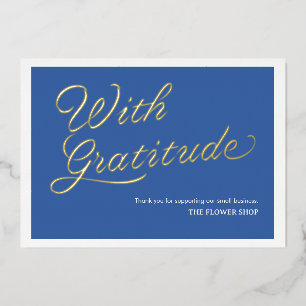 Elegant Gold Calligraphy With Gratitude Navy Blue