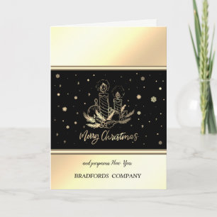 Elegant Gold Candle,Balls,Pine Tree Branches Holiday Card