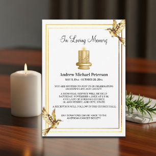 Elegant Gold Candle Celebration Of Life Funeral Invitation