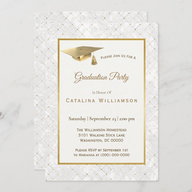 Elegant Gold Cap Graduation Invitation (Front/Back)