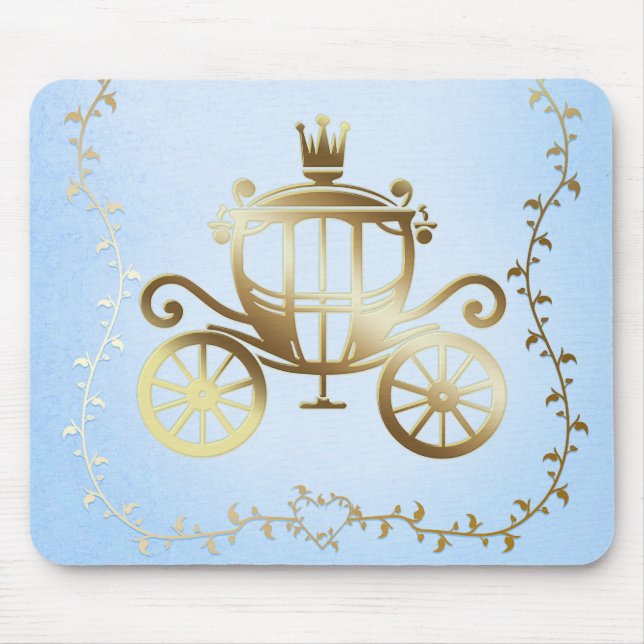 Elegant Gold Carriage Blue Storybook Princess Mouse Pad (Front)