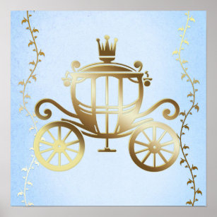 Elegant Gold Carriage Blue Storybook Princess Poster