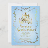 Elegant Gold Carriage Blue Storybook Quinceañera
