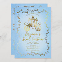 Elegant Gold Carriage Blue Storybook Sweet 16