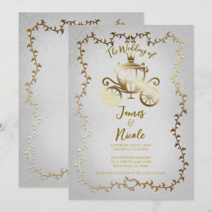 Elegant Gold Carriage White Storybook Wedding Invitation