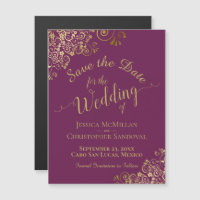 Elegant Gold Cassis Purple Save the Date Magnet